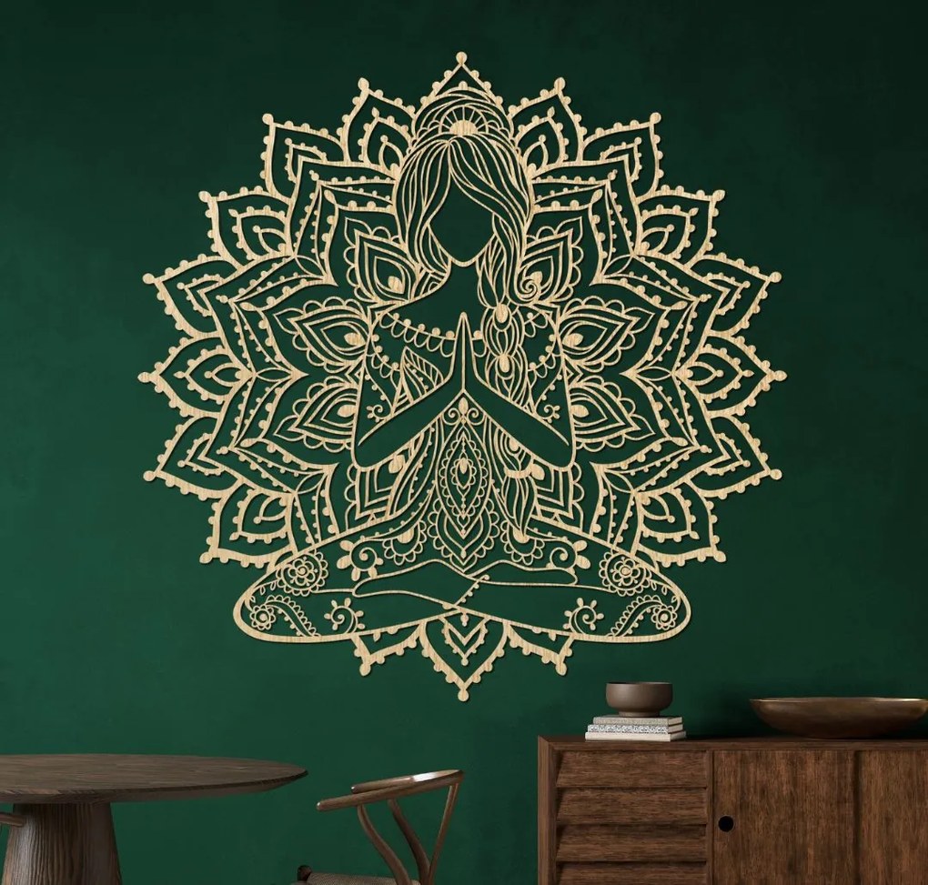 SENTOP | Drevená mandala joga žena – 3D obraz na stenu do obývačky | SENTOP PR0511