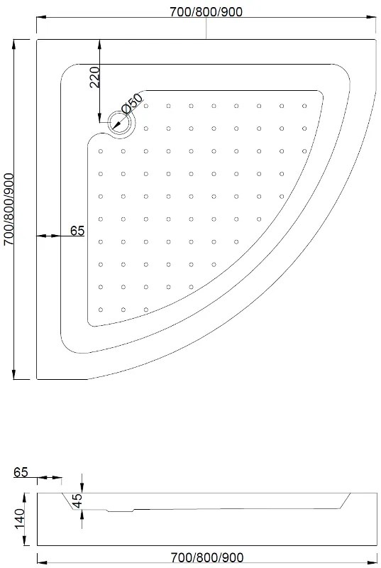 Mexen Rio, štvrťkruhový sprchovací kút 70(dvere)x70(dvere)x190 cm, 5mm šedé sklo, zlatý profil + biela sprchová vanička RIO, 863-070-070-50-0-4710