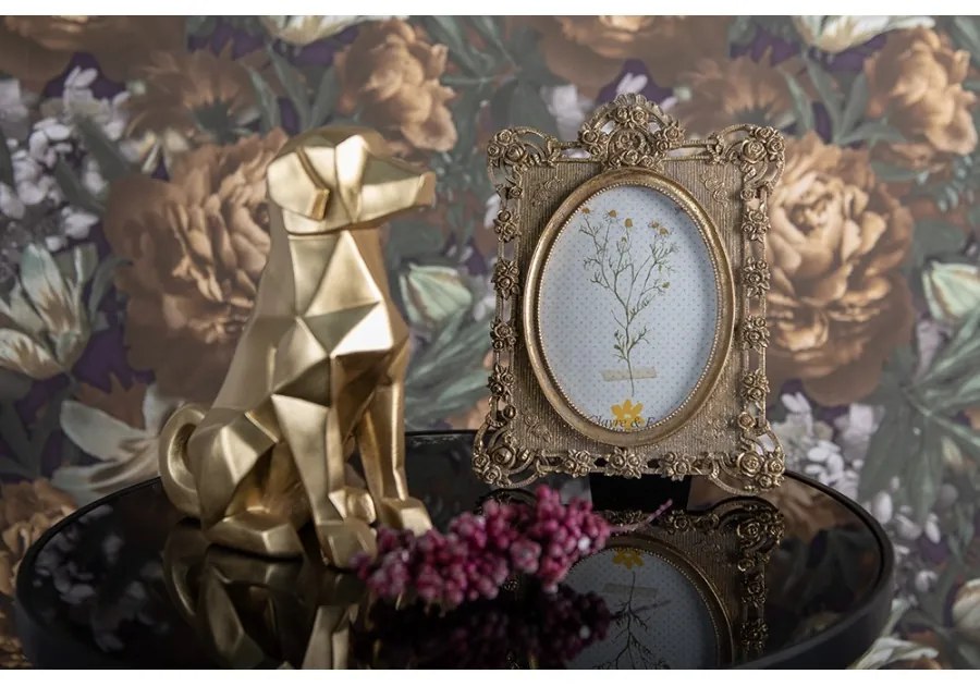 Zlatý antik fotorámik s ružičkami Rossé - 20*2*27 cm / 13*18 cm