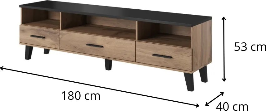 TV stolík Lotta 180 cm dub wotan/čierny
