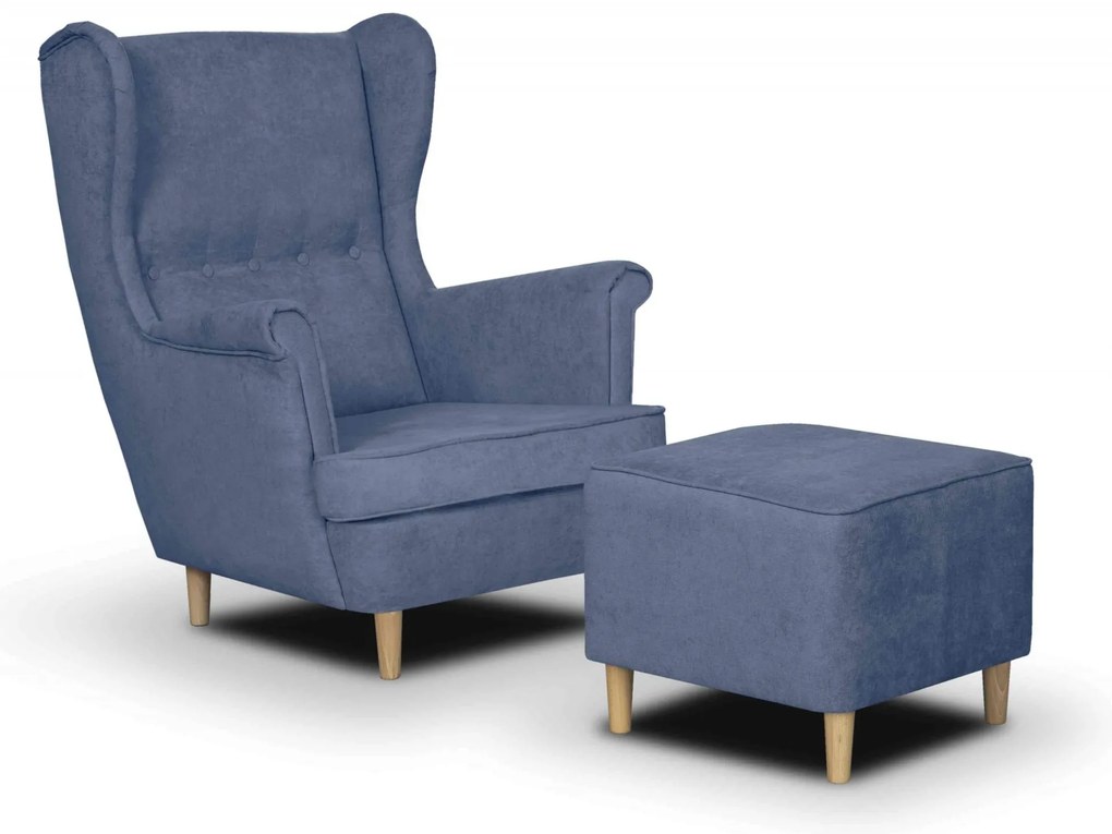 Křeslo Ušák ELI + Podnožka Modrá