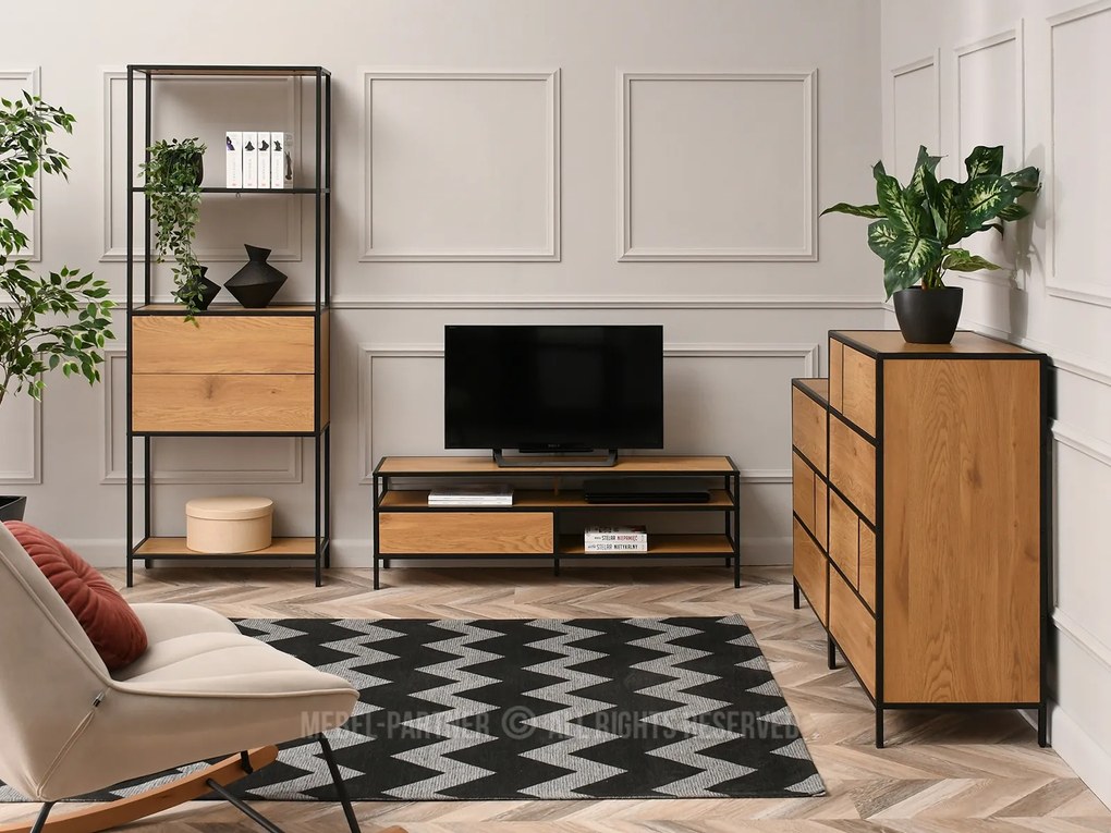 Regál Soren Reg (dub + čierna). Akcia -18%. Vlastná spoľahlivá doprava až k Vám domov. 1111379