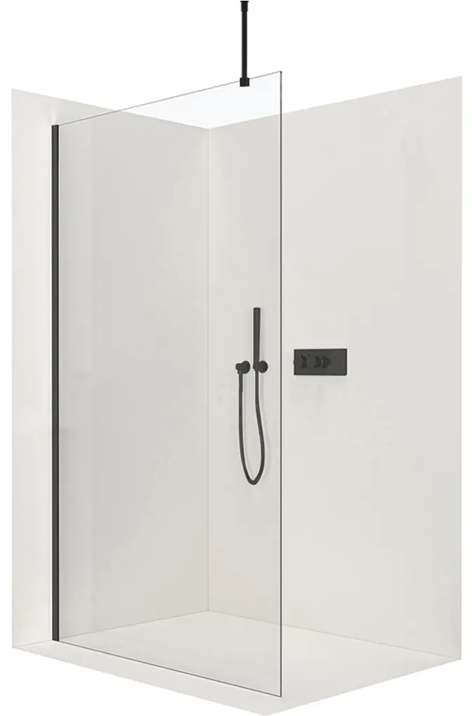 CERANO - Sprchová zástena Walk-in Onyx Top L/P - guľatá vzpera - čierna matná, transparentné sklo - 50x200 cm, CER-CER-8050BD1692
