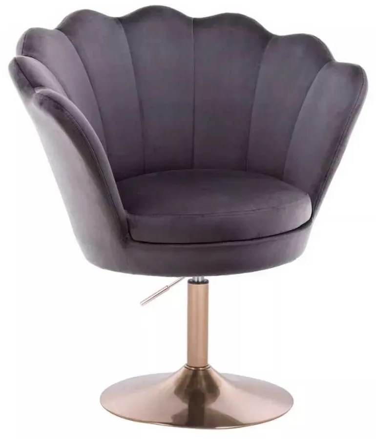 LuxuryForm DESIGN Kreslo FREY VELUR na zlatom tanieri - tmavo šedé