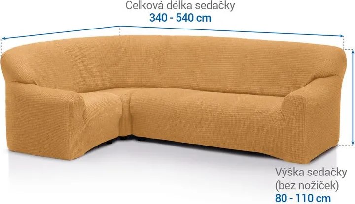 Super strečové poťahy RUBINIA zlatá rohová sedačka (š. 340 - 540 cm)