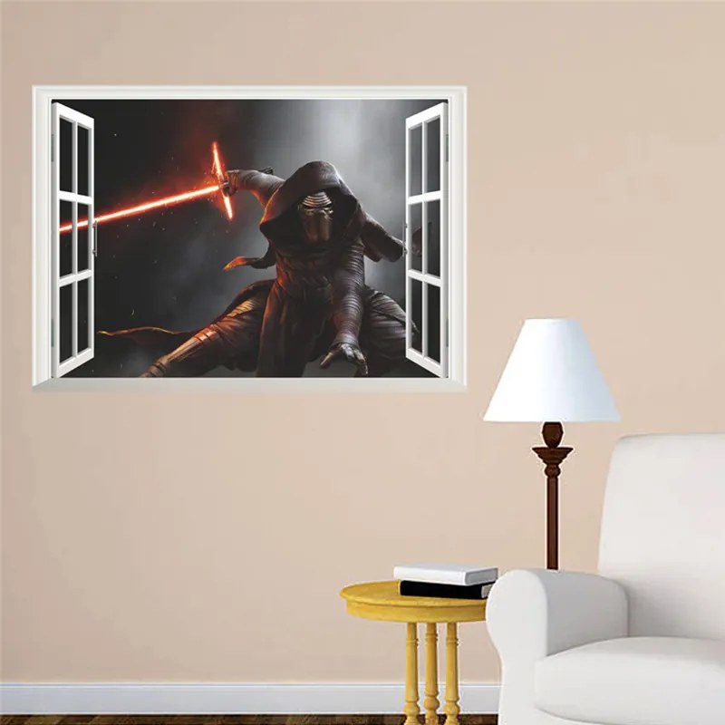 Veselá Stena Samolepka na stenu na stenu Kylo Ren za oknom