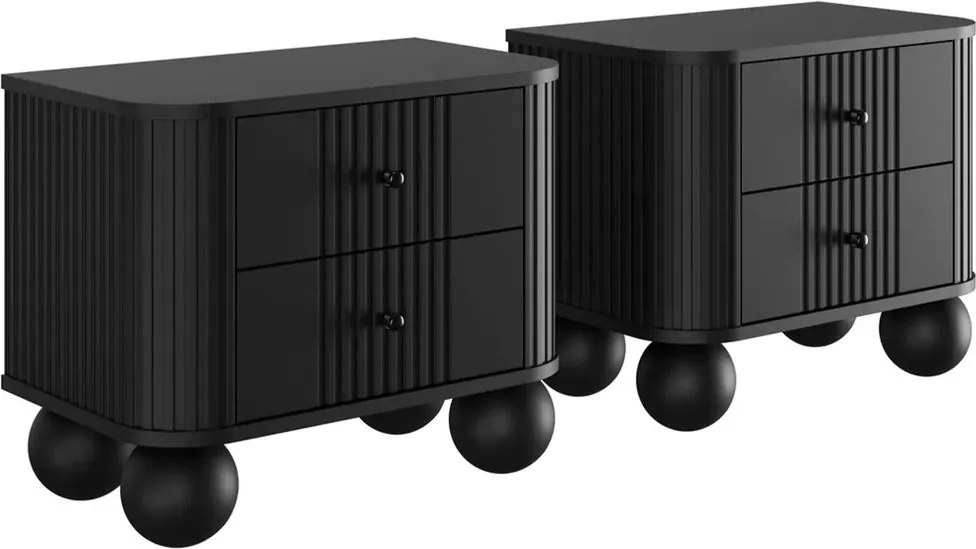 Nočné stolíky Vespera 56 cm - 2 ks - čierna / čierne nohy