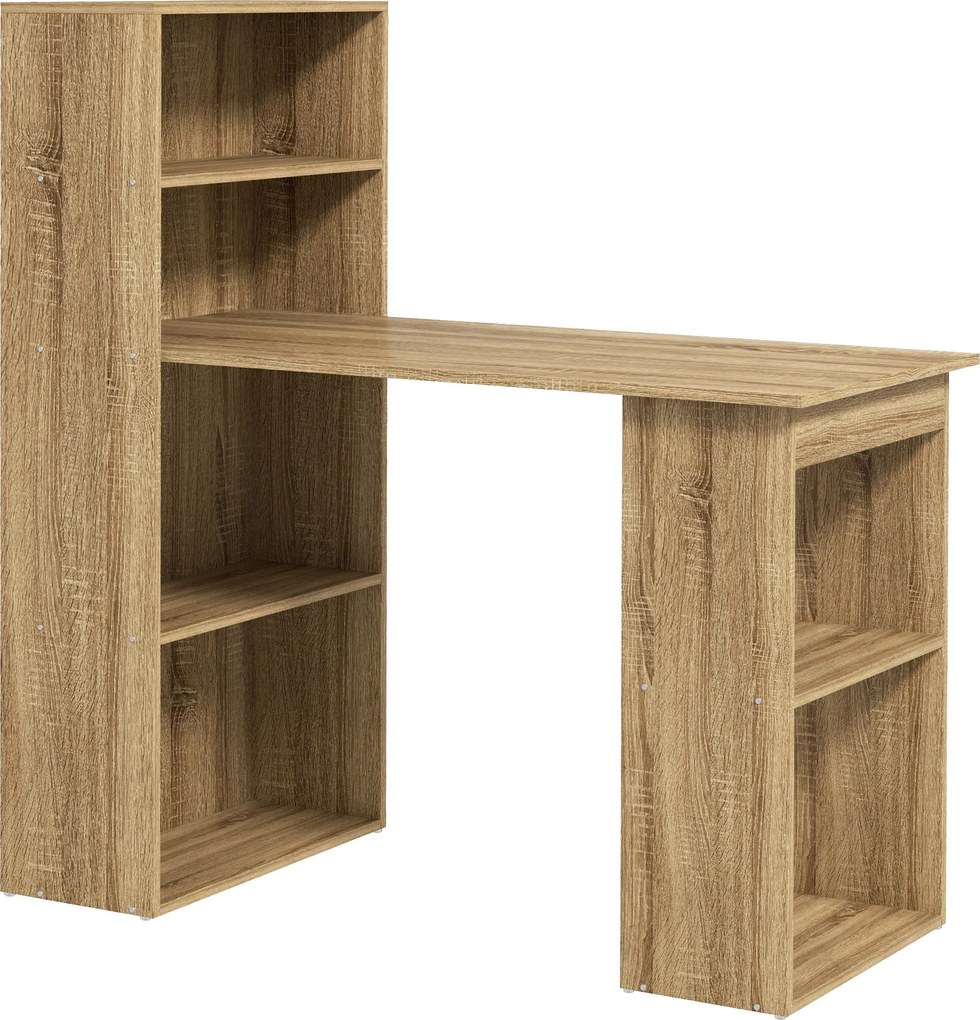 HOMCOM Počítačový stôl, Stôl s úložným priestorom, 6 otvorených priehradiek, Počítačový stôl do spálne, štúdia, 120 x 55 x 120 cm, Dub | Aosom