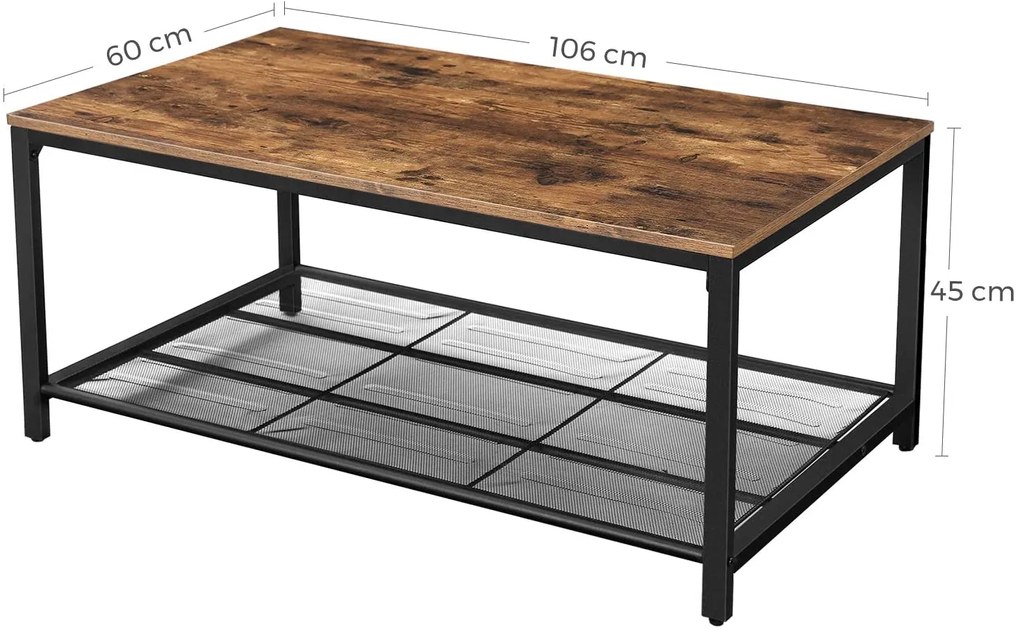 VASAGLE Konferenčný stolík s kovovou policou 106 x 45 x 60 cm