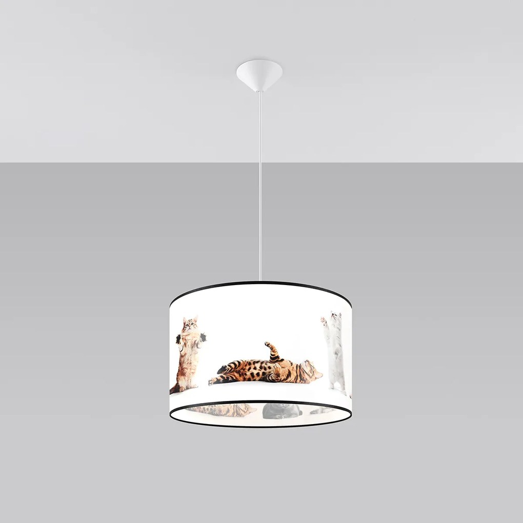 Detské závesné svietidlo Kitty, 1x plastové tienidlo so vzorom, (fi 40cm)