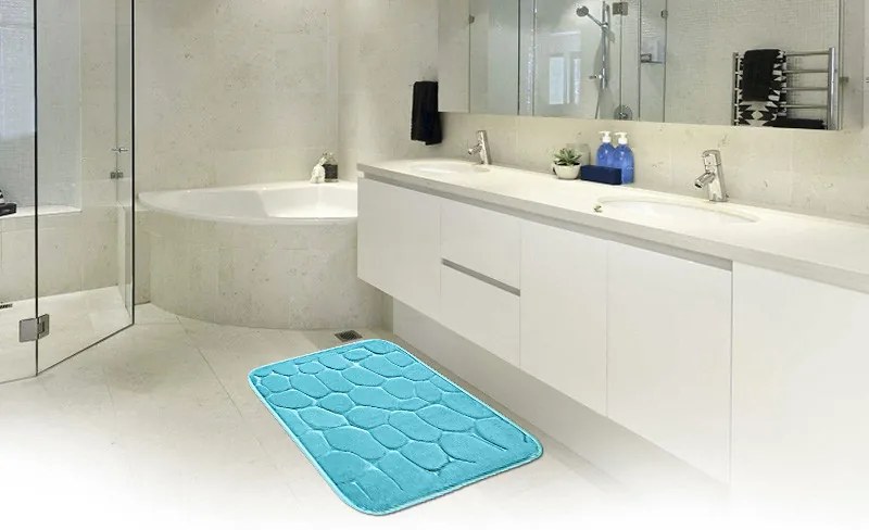 BO-MA, Protišmyková kúpeľňová predložka 3D 0133 tyrkys, 50x80, modrá, kúpeľňa