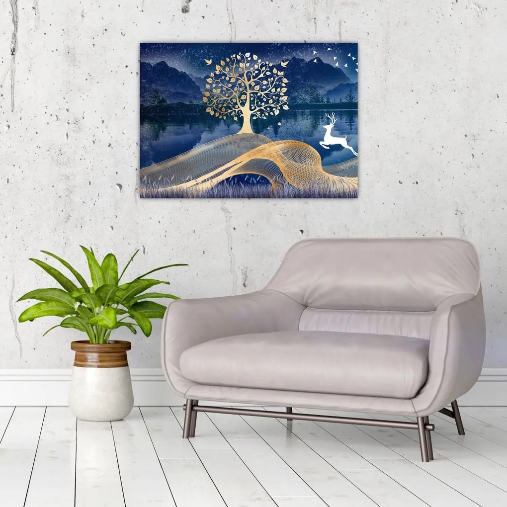 Obraz jeleňov pri splne (70x50 cm)