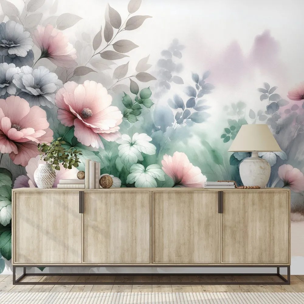 Tapeta akvarelové pastelové kvety