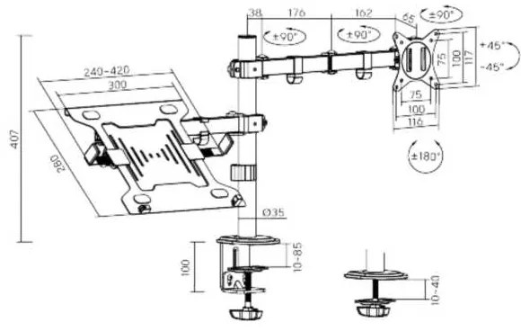 Držiak monitoru a laptopu Brateck LDT66-C024ML, čierna