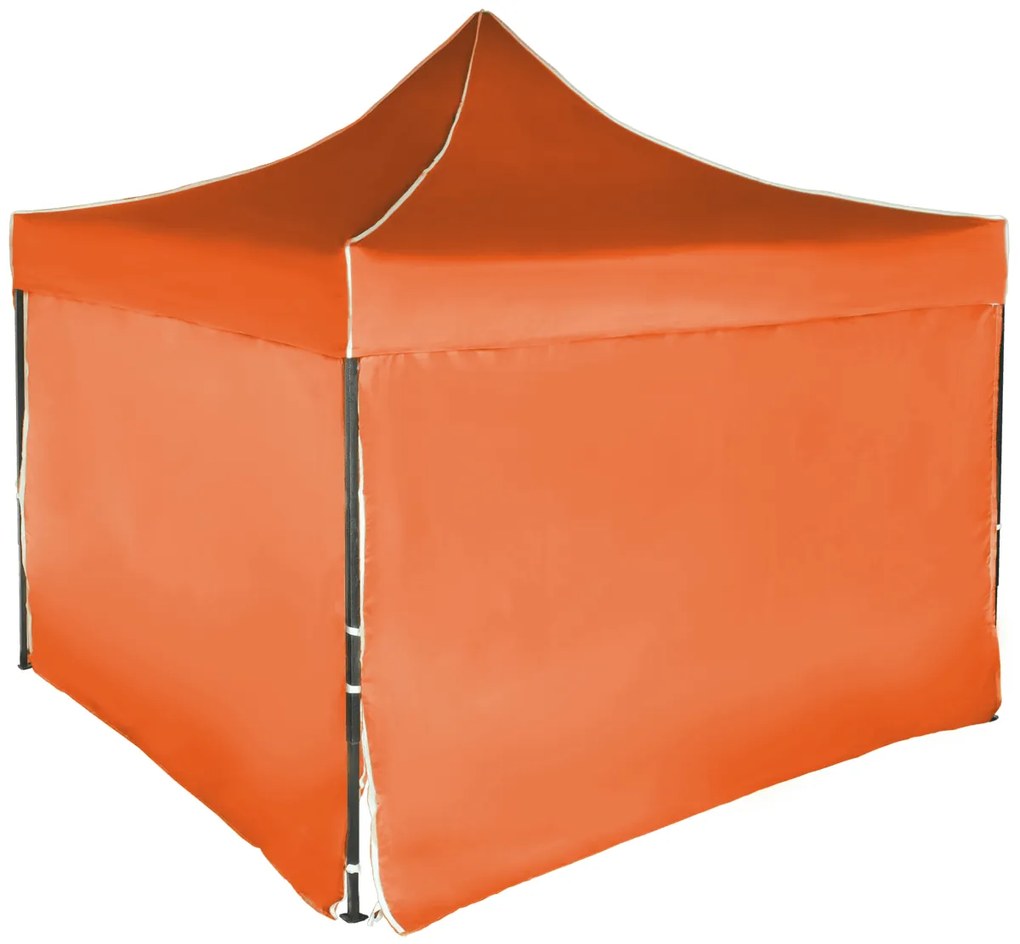 Rýchlorozkladací nožnicový stan 3x3m – oceľový, 4 bočné plachty, Oranžová