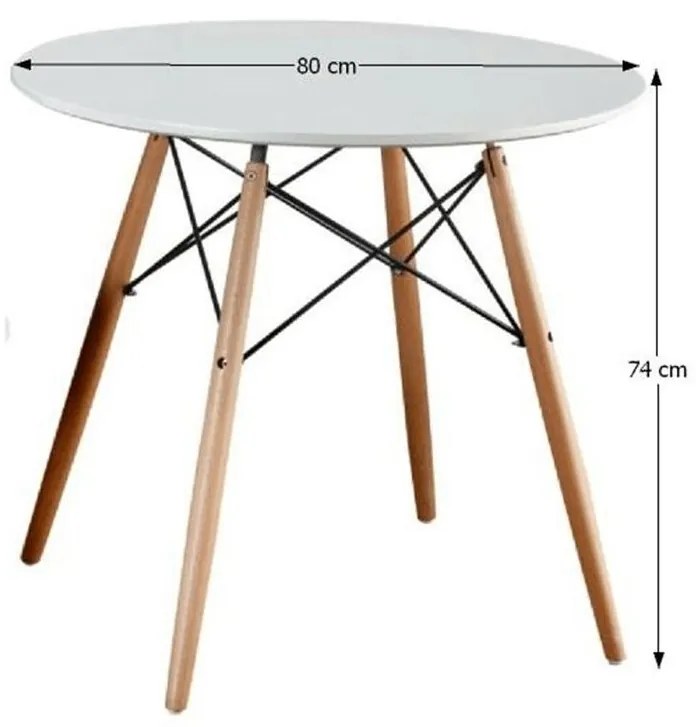 Jedálenský stôl, biela/buk, priemer 80 cm, GAMIN NEW 80