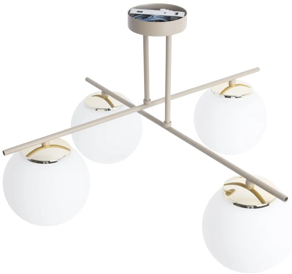 Stropné svietidlo Florence, 4x biele sklenené tienidlo, be/g