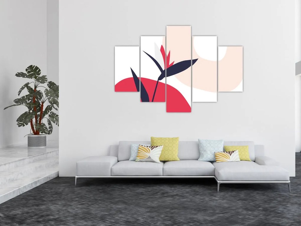 Obraz - Ružová florálna abstrakcia N⁰1 (150x105 cm)