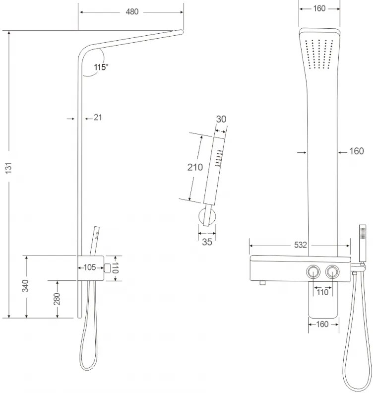 Mexen Sund, sprchový panel, čierna, 7620-02-70