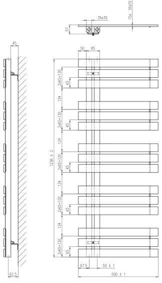 Sapho - Kúpeľňový radiátor SILVANA 561W/230V 50x123 cm matná čierna
