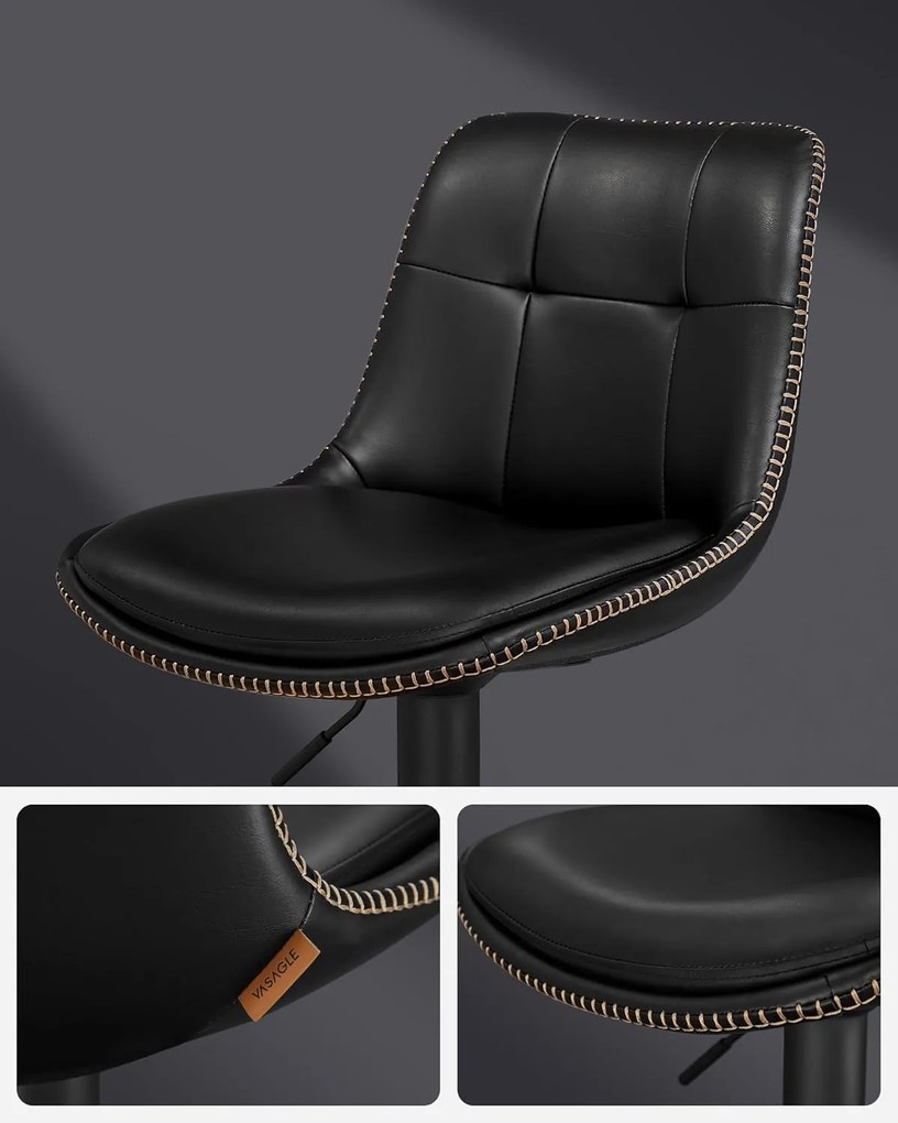 Sada 2 barových stoličiek s nastaviteľnou výškou, otočná kuchynská stolička, čierne