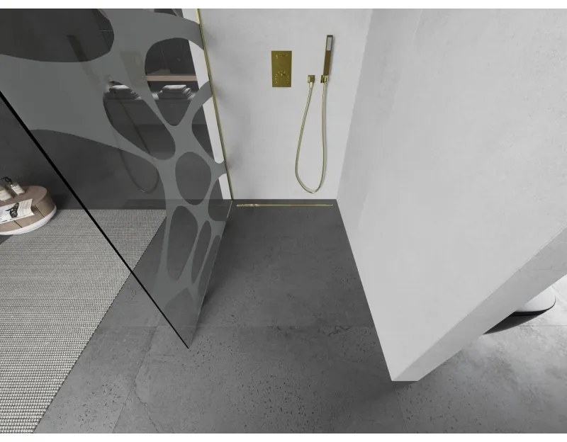 Mexen Kioto L, sprchová zástena Walk-In 100 x 200 cm, 8mm číre sklo biely vzor, zlatý lesklý profil,800-100-103-50-97