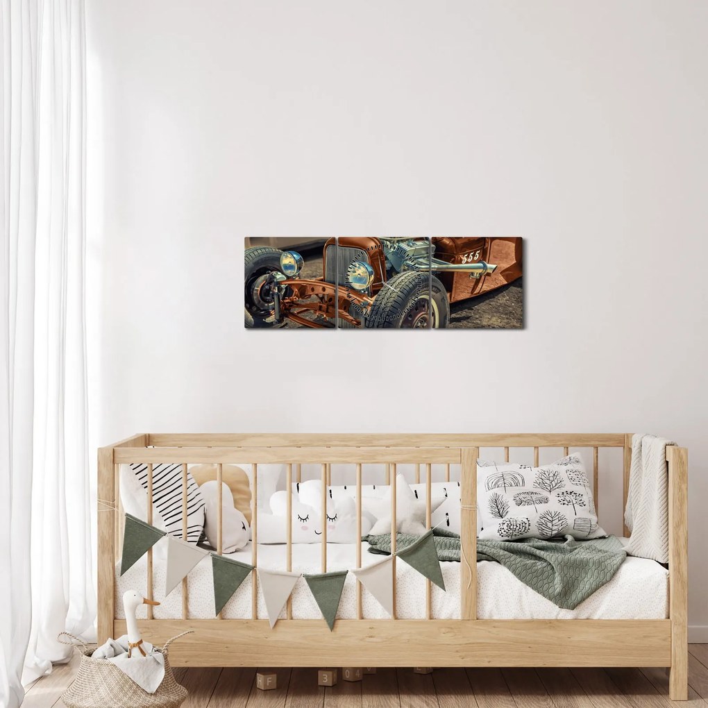 Obraz hnedého auta (s hodinami) (90x30 cm)