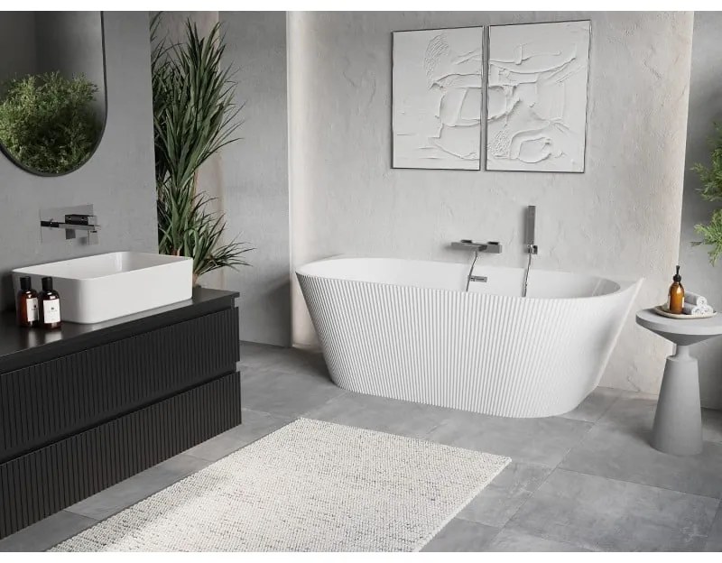 Mexen Oris, voľne stojaca ryhovaná vaňa 150 x 75 cm, biela lesklá, chrómový prepad, 52871507500-01