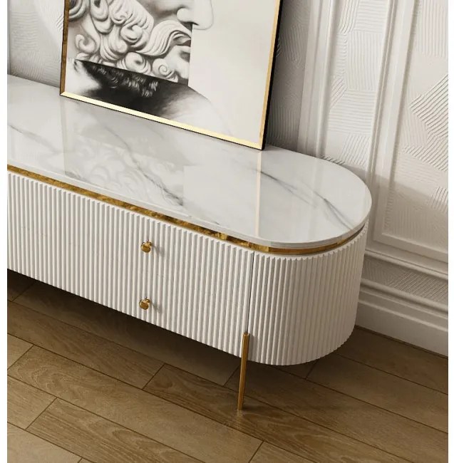 TV STOLÍK GASTON ZLATÉ NOHY + BIELA + SYNTETICKÝ MRAMOR