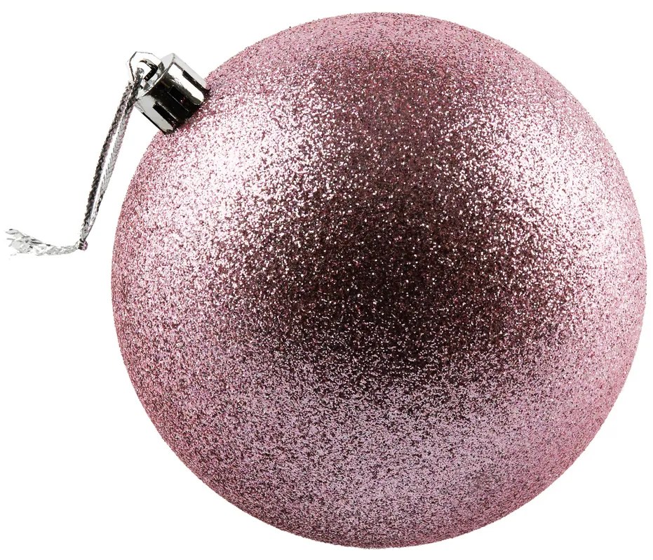 DECOLED Plastová guľa, 10 cm, jemná ružová, 6 x trblietka