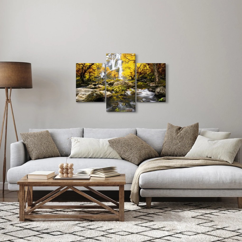 Obraz - Vodopády v jesennej krajine, žlté (90x60 cm)