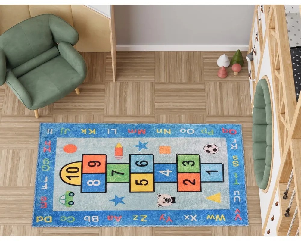 Modrý prateľný detský hrací koberec 80x120 cm Hopscotch Blue – Vitaus