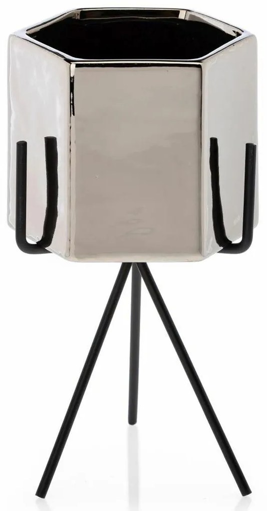 KERAMICKÝ KVETINÁČ SO STOJANOM SASHI 20X9,5 CM STRIEBORNÁ