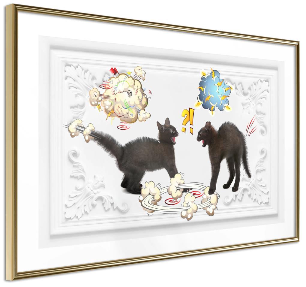 Artgeist Plagát - Cat Quarrel [Poster] Veľkosť: 30x20, Verzia: Čierny rám s passe-partout