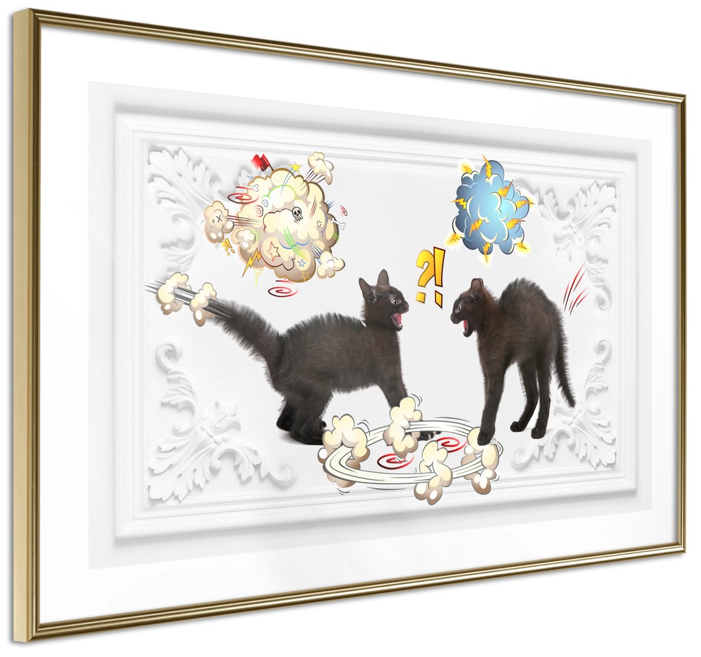 Artgeist Plagát - Cat Quarrel [Poster] Veľkosť: 45x30, Verzia: Čierny rám s passe-partout