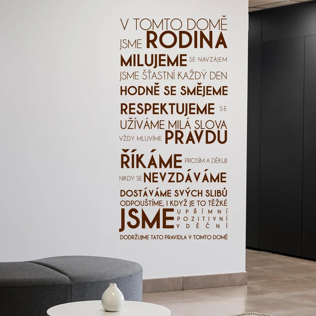 Veselá Stena Samolepka V tomto dome Farba: ružová, Veľkosť: 80 x 166 cm