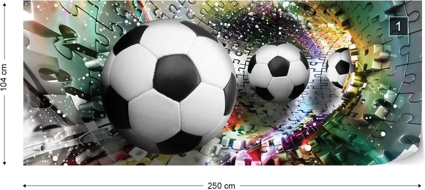 Fototapeta GLIX - 3D Footballs Puzzle Tunnel Multicoloured + lepidlo ZADARMO Vliesová tapeta  - 250x104 cm