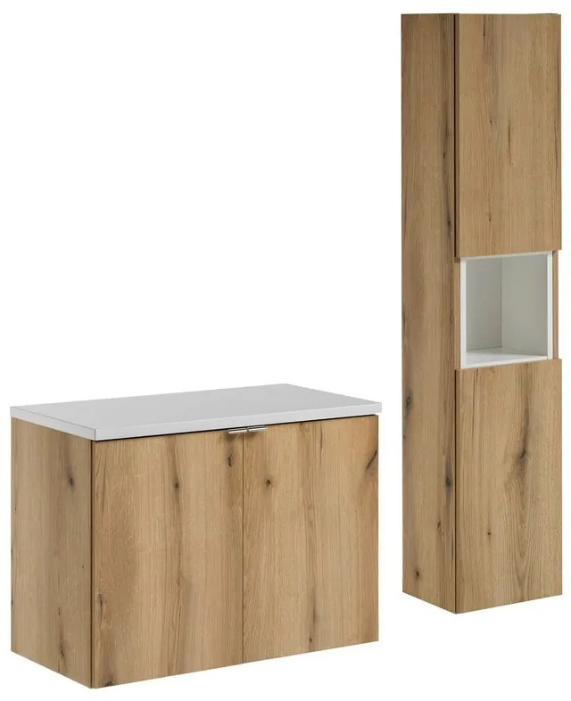 Kúpeľňová zostava Nova Oak II s doskou a skrinkami 80 cm dub evoke/biela