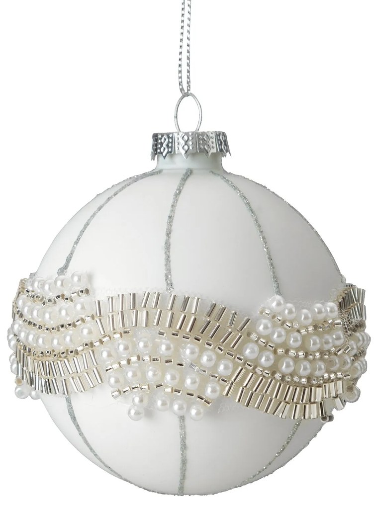 SKLENENÁ VIANOČNÁ BANKA NA STROMČEK SADA 4 KS (FI) 8 CM BIELA