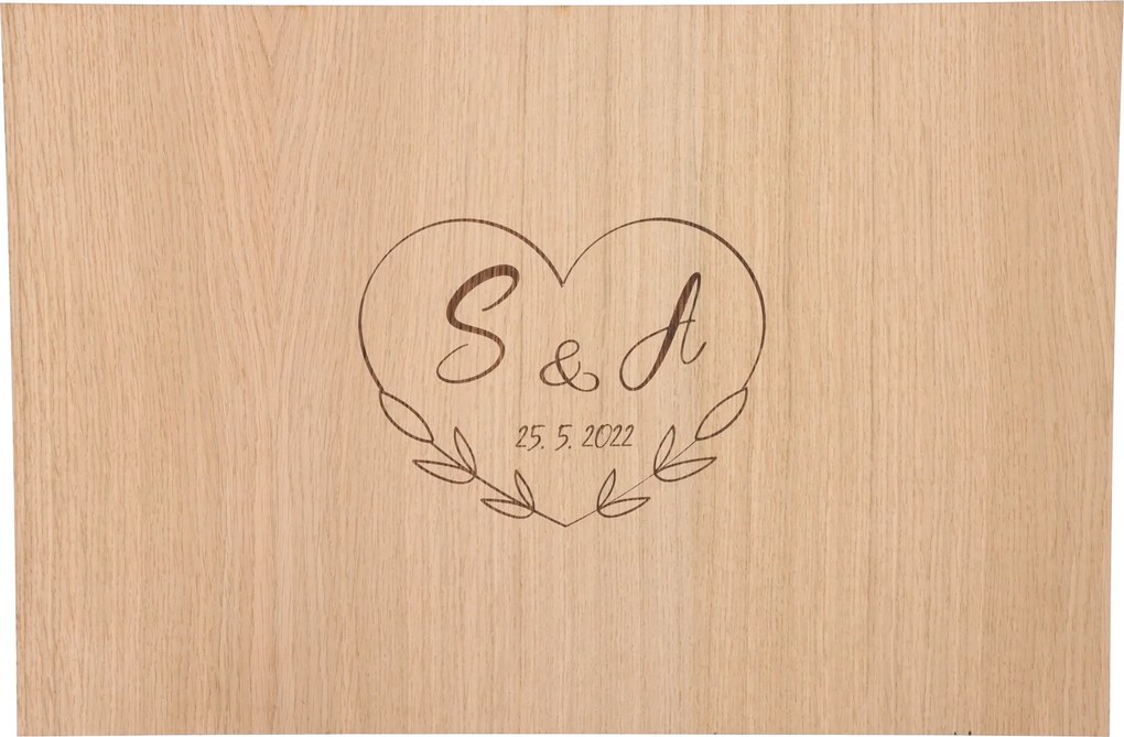 ČistéDrevo Drevená svadobná ceduľa na podpisy dub - srdce