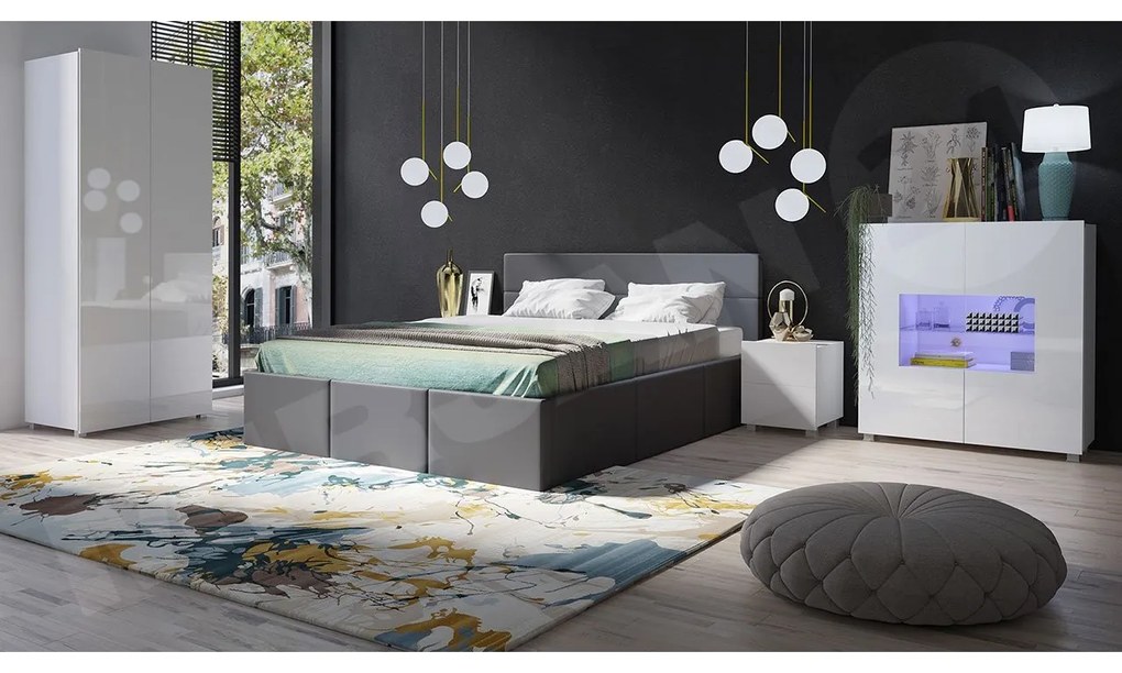 Spálňa Bralani XIX, Farby: čierny / čierny lesk, Dostupné poťahy: ekokoža Soft 011, Osvetlenie: bez osvetlenia