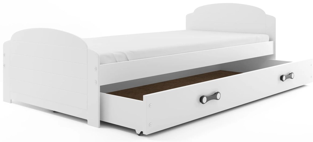 Interbeds Jednolôžková posteľ Lili2 biela pre teenagerov 200x90 s matracom a šuplíkom - biela