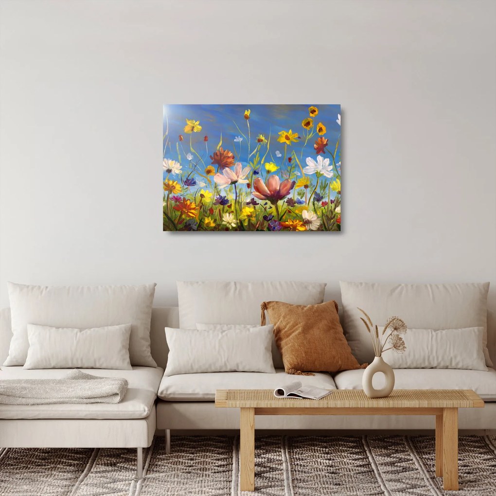 Maľovaný sklenený obraz rozkvitnutej lúky (70x50 cm)
