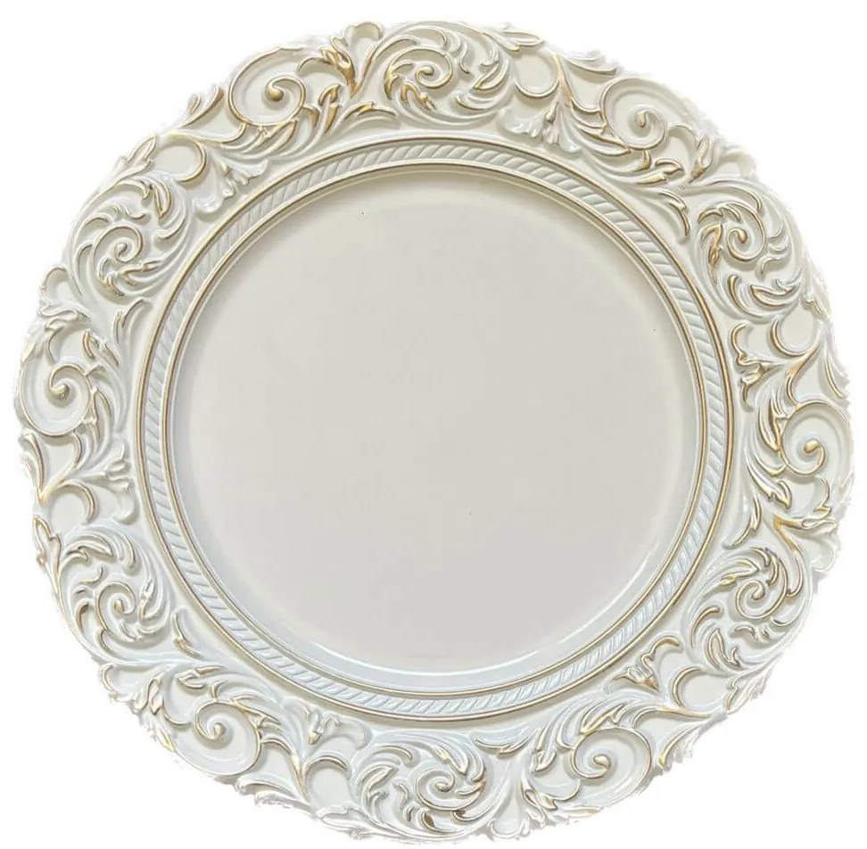 Krémovo zlatý klubový tanier s ornamentom 35cm