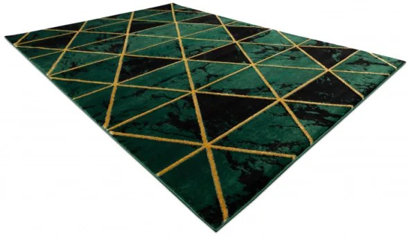 Koberec EMERALD exkluzívny 1020 glamour, styl marmur, trojuholníky fľaškovo zelený / zlatý