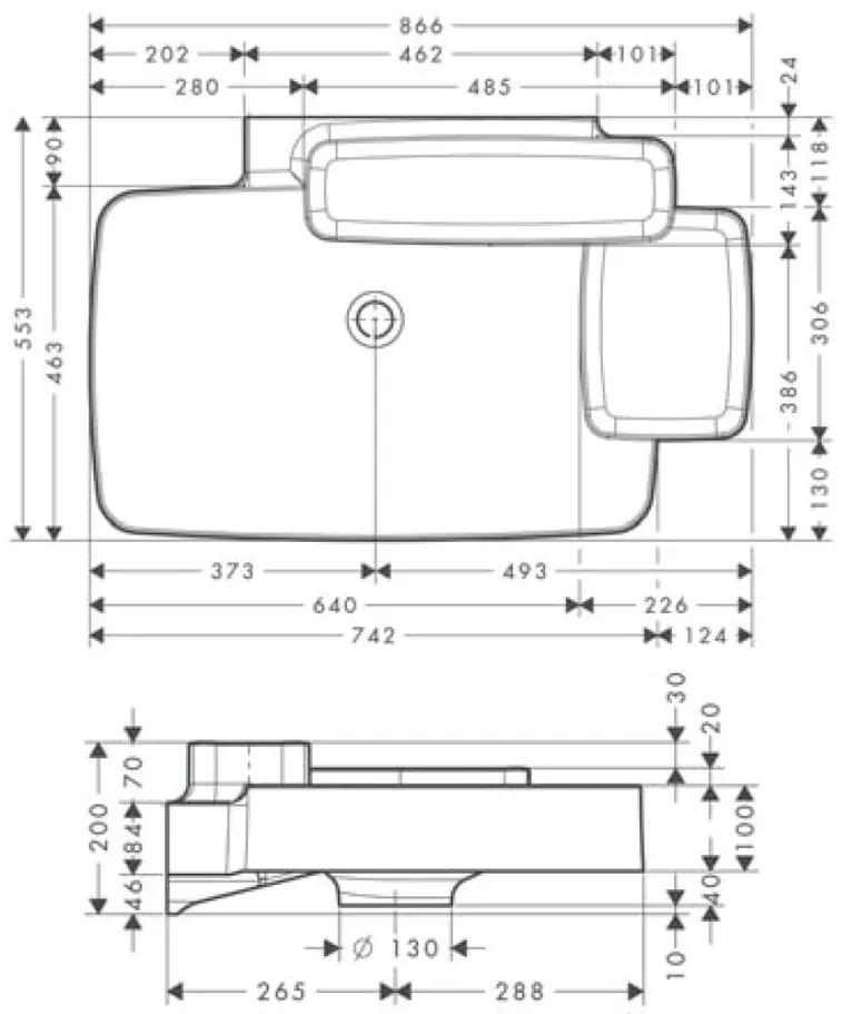Axor Bouroullec - Umývadlo 866x553 mm, 1 otvor pre batériu, 2 poličky, alpská biela 19944110