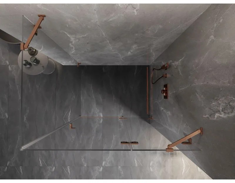 Mexen Lunar, pravostranný výklopný sprchový kút 70 x 90 cm, 8mm číre sklo, medený matný profil, 834-070-090-65-00-P