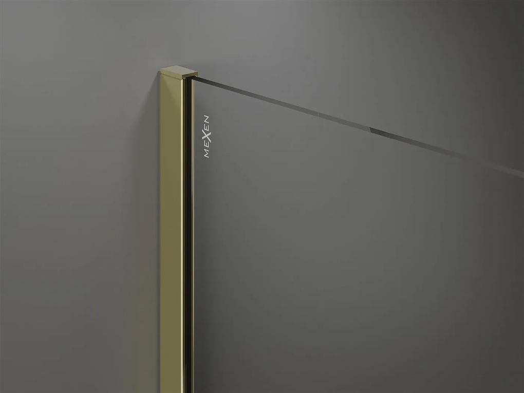 Mexen Kioto, sprchový kút typ Walk-In 140 x 100 cm, 8mm sklo-čierny vzor, zlatý lesklý profil, 800-140-202-50-70-100