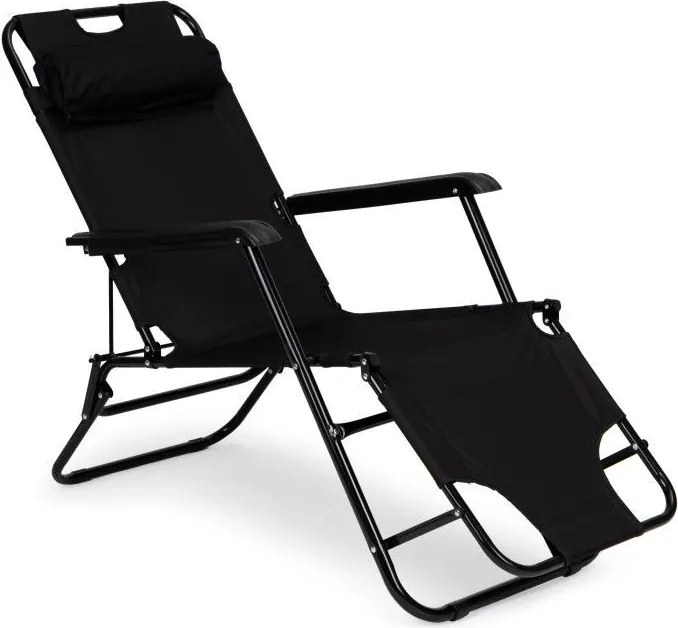 Ležadlo s opierkou hlavy, skladacia konštrukcia, čierne