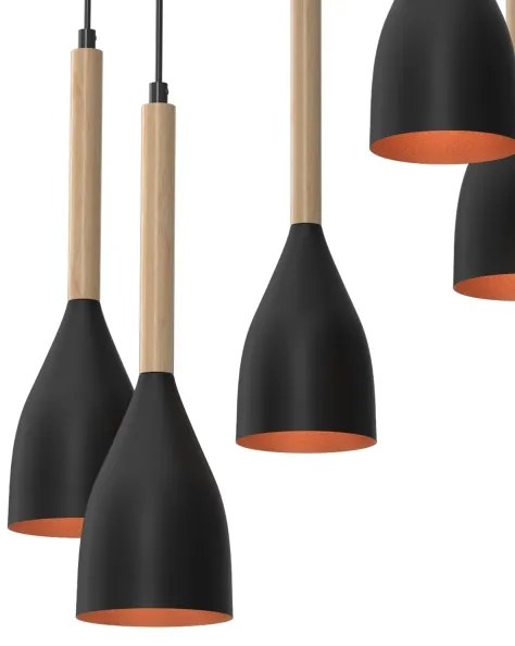 Luster na lanku MUZA 5xE27/15W/230V čierna/béžová/medená/buk
